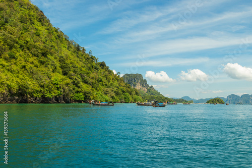 Tourist boats near Koh Poda Nok (Chicken island) in Andaman sea, Krabi province, Thailand © umike_foto