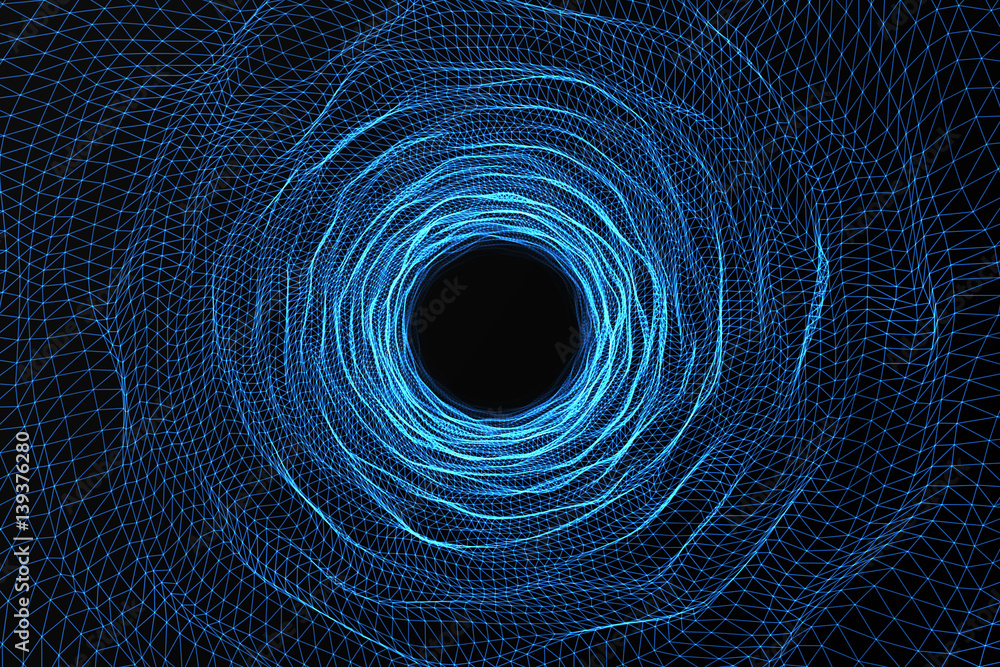 Fototapeta premium Cosmic wormhole, space travel concept, funnel-shaped tunnel that can connect one universe with another. 3d rendering