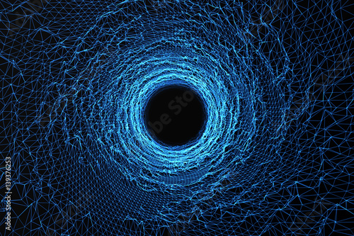 Fototapeta Naklejka Na Ścianę i Meble -  Cosmic wormhole, space travel concept, funnel-shaped tunnel that can connect one universe with another. 3d rendering