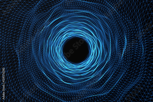 Cosmic wormhole, space travel concept, funnel-shaped tunnel that can connect one universe with another. 3d rendering