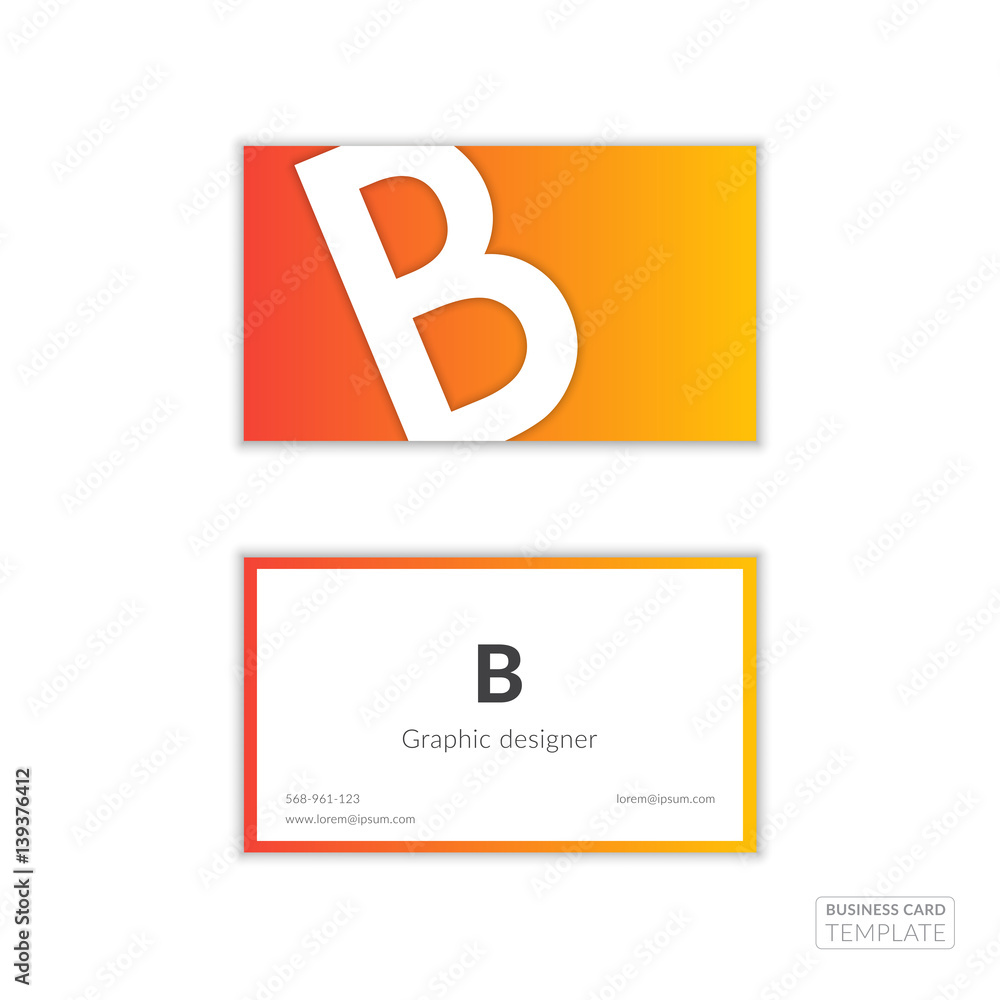 B letter logo minimal corporate business card with trend orange gradient. Vector card design template. B letter logo minimal corporate business card with trend orange gradient. Vector card design template.