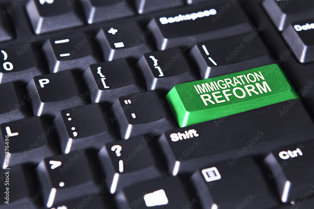 Green button with text of immigration reform Green button with text of immigration reform