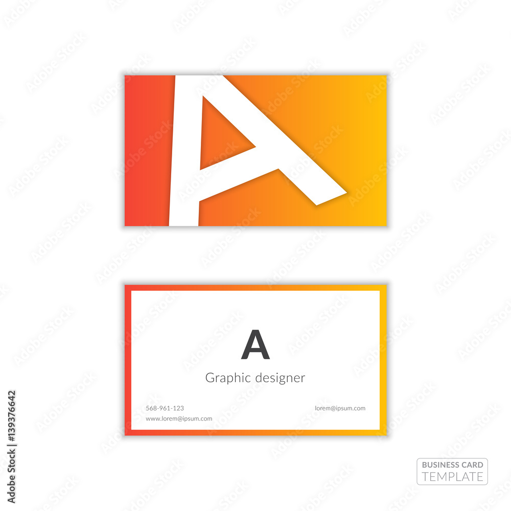 A letter logo minimal corporate business card with trend orange gradient. Vector card design template. A letter logo minimal corporate business card with trend orange gradient. Vector card design template.