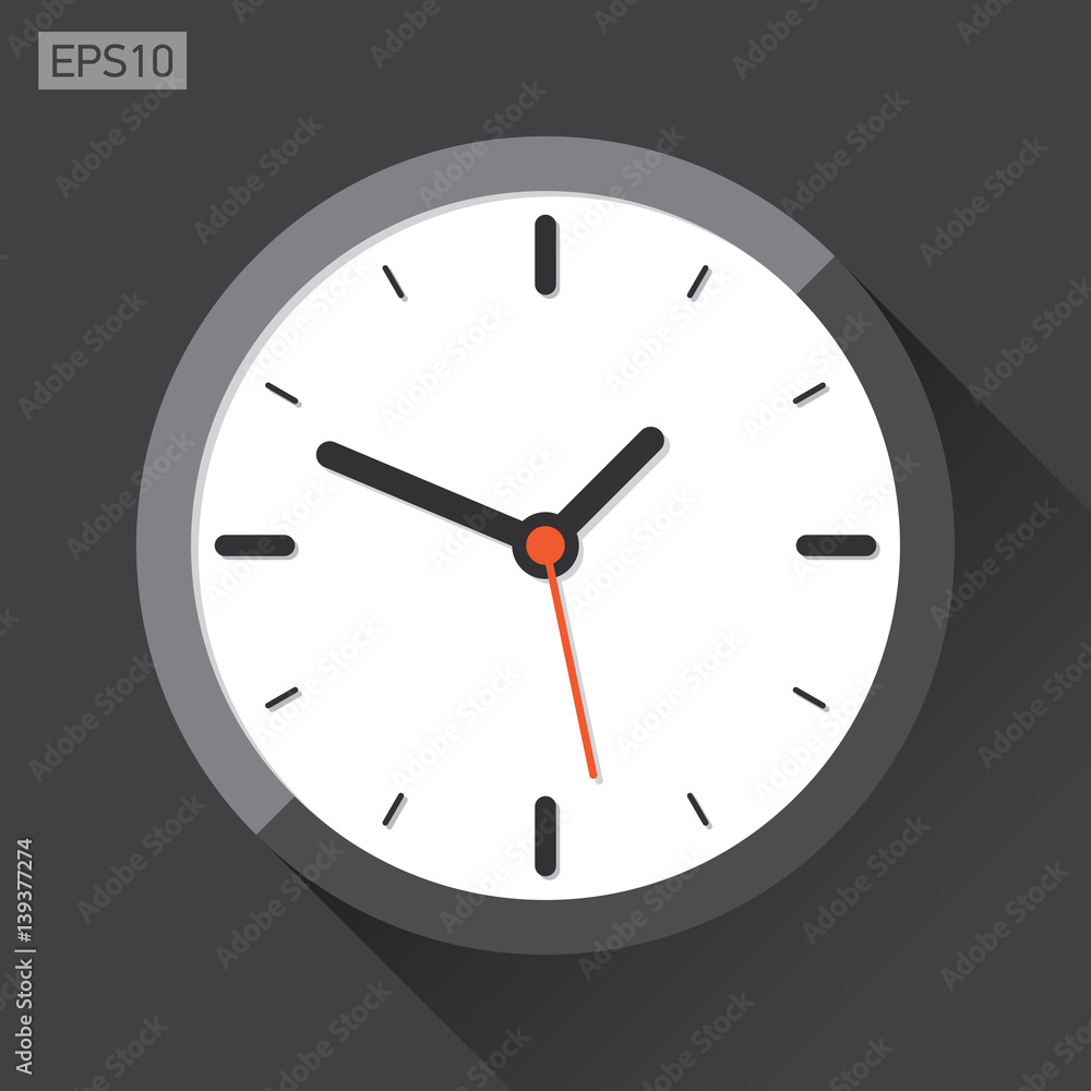 Clock icon in flat style, timer on black background. Vector design element Clock icon in flat style, timer on black background. Vector design element