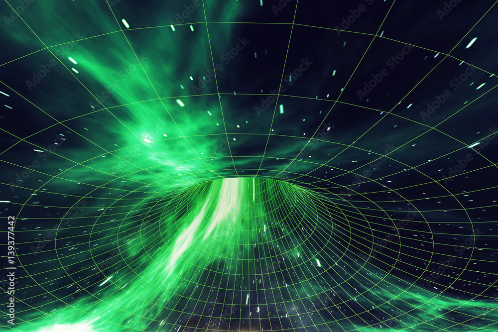 Wormhole in space, interstellar warp, traveling trough space and time. 3d rendering Wormhole in space, interstellar warp, traveling trough space and time. 3d rendering