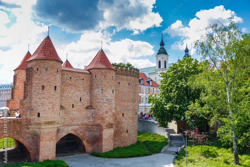 Barbican fortress in the historic center of Warsaw. Poland