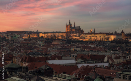Beautiful sunset over Prague's Castle. 