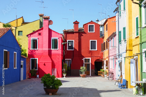 colorful buildings in Venice, Burano island landmark, Italy, travel to Europe