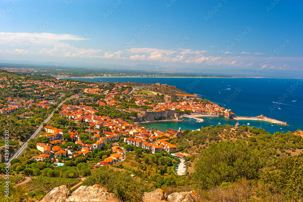 Looking over the town of Colliuore and Harbor in the Southern France