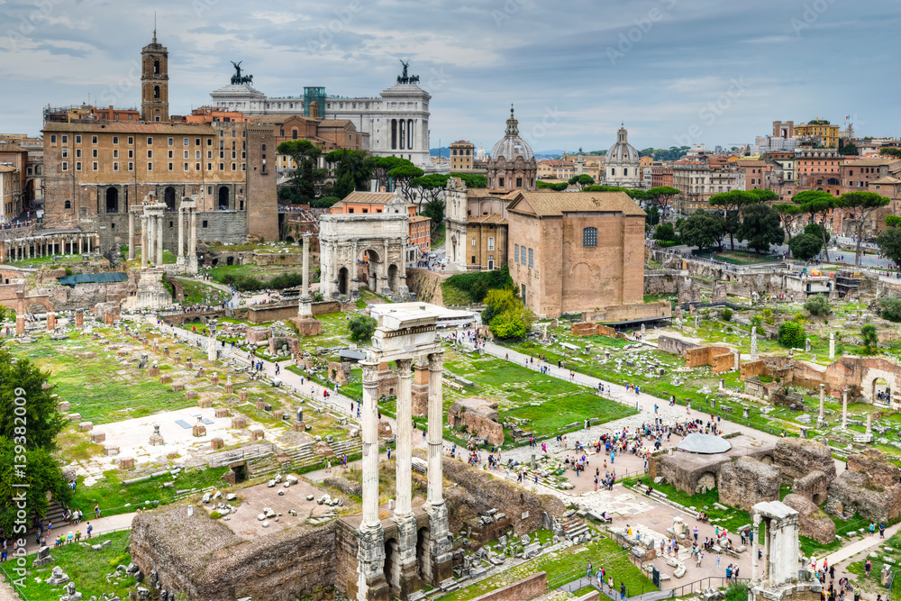 vue du Mont Palatin. Panorama du forum romain, Rome, Italie