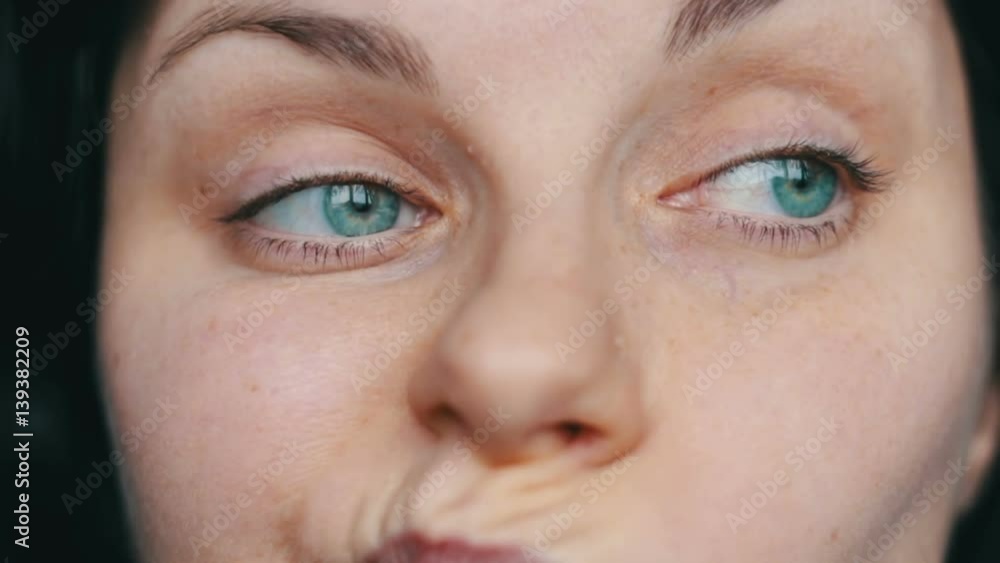 Very emotional girl rotated her eyes and wonders Very emotional girl rotated her eyes and wonders