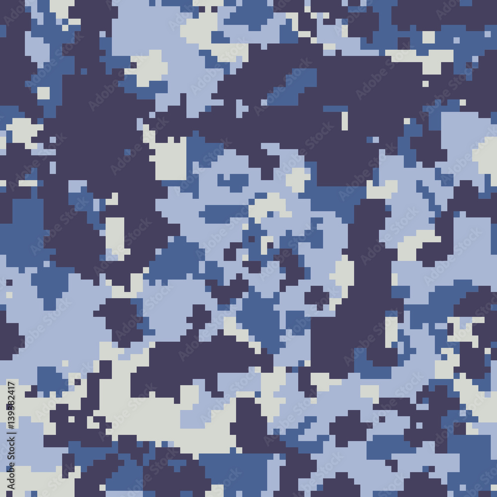 Seamless digital pixel fashion blue marine camouflage pattern vector