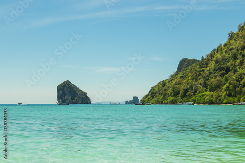 View of Koh Poda Nok  Chicken island  and Ko Khom island in Andaman sea  Krabi province  Thailand