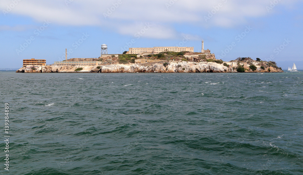 View of the southwest side of Alcatraz Island, San Francisco Bay, California.