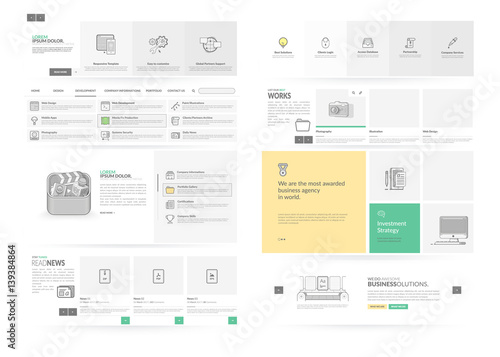 Website template elements with concept icons. Collection of various elements for web page navigation.