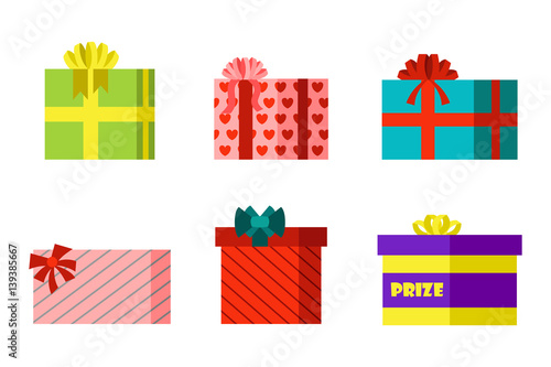 Gift box anniversary event satin greeting object with ribbon and bow isolated...
