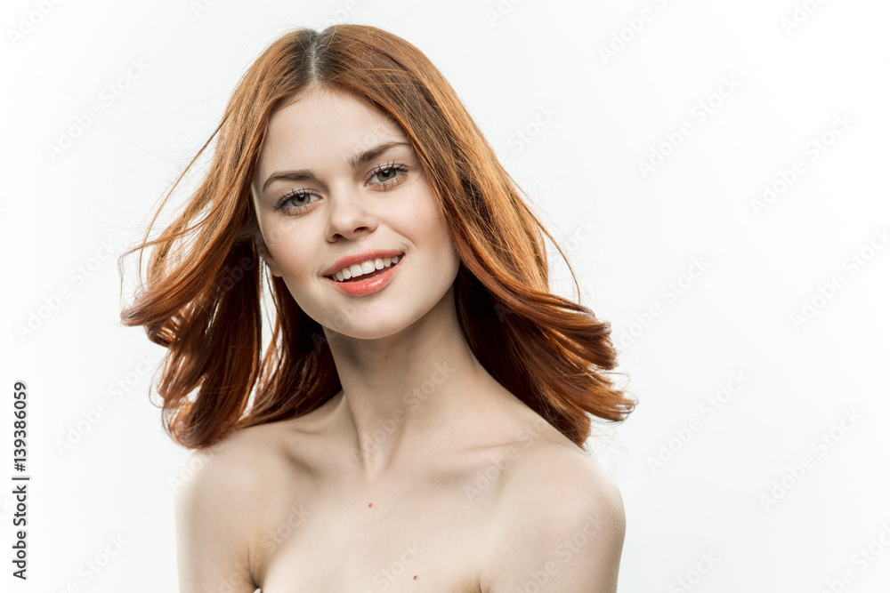 naked shoulders, red hair, beautiful smile naked shoulders, red hair, beautiful smile