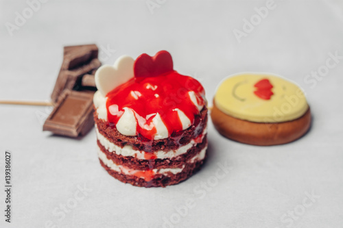 cake with filling, chocolate, cookies, lollipop