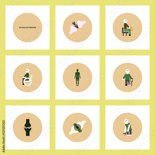 Collection of stylish vector icons in colorful circles body osteoarthritis
