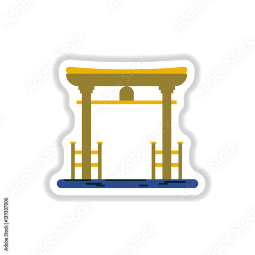 Vector illustration in paper sticker style Chinese Gate