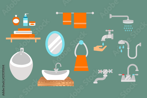 Bathroom icons colored set with process water savings symbols hygiene collection and clean household washing cleaning beauty dryer vector illustration.