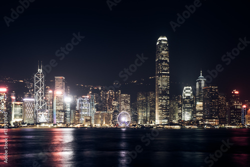 Hong Kong skyline view from kowloon side colorful night life cityscape