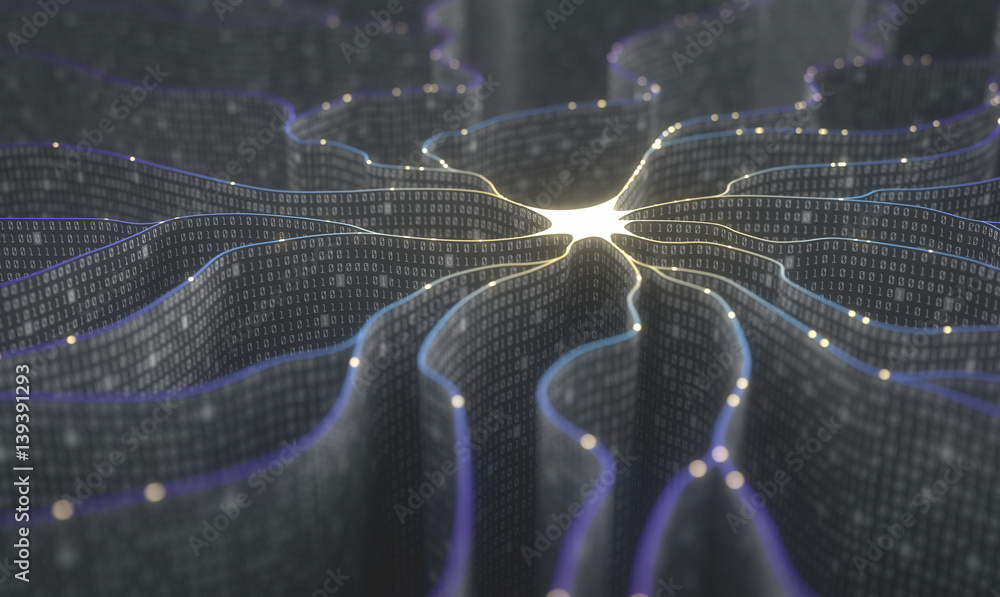 Foto de Artificial neuron in concept of artificial intelligence. Wall ...