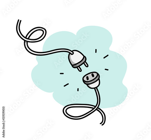 Unplugged Electrical Socket Plug, a hand drawn vector doodle illustration of electrical cables.