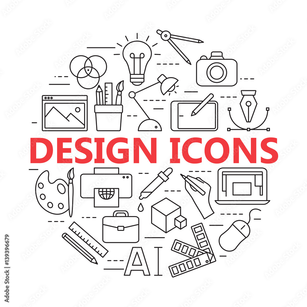 Printing and graphic design icons in thin outlines. Printing and graphic design icons in thin outlines.