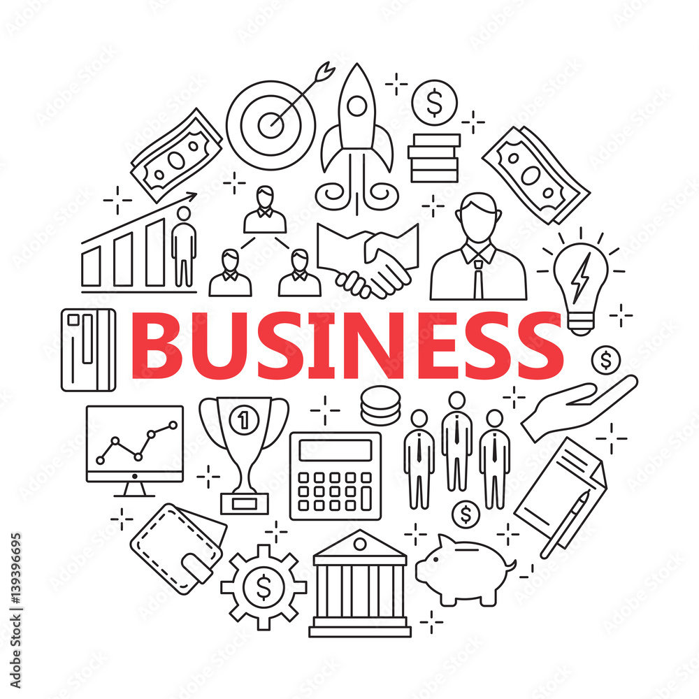 Icons for business, management, finance, strategy, planning, an