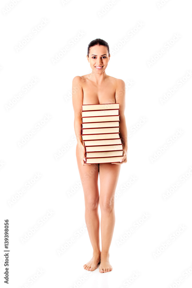 Fototapeta premium Beautiful topless woman with a books.