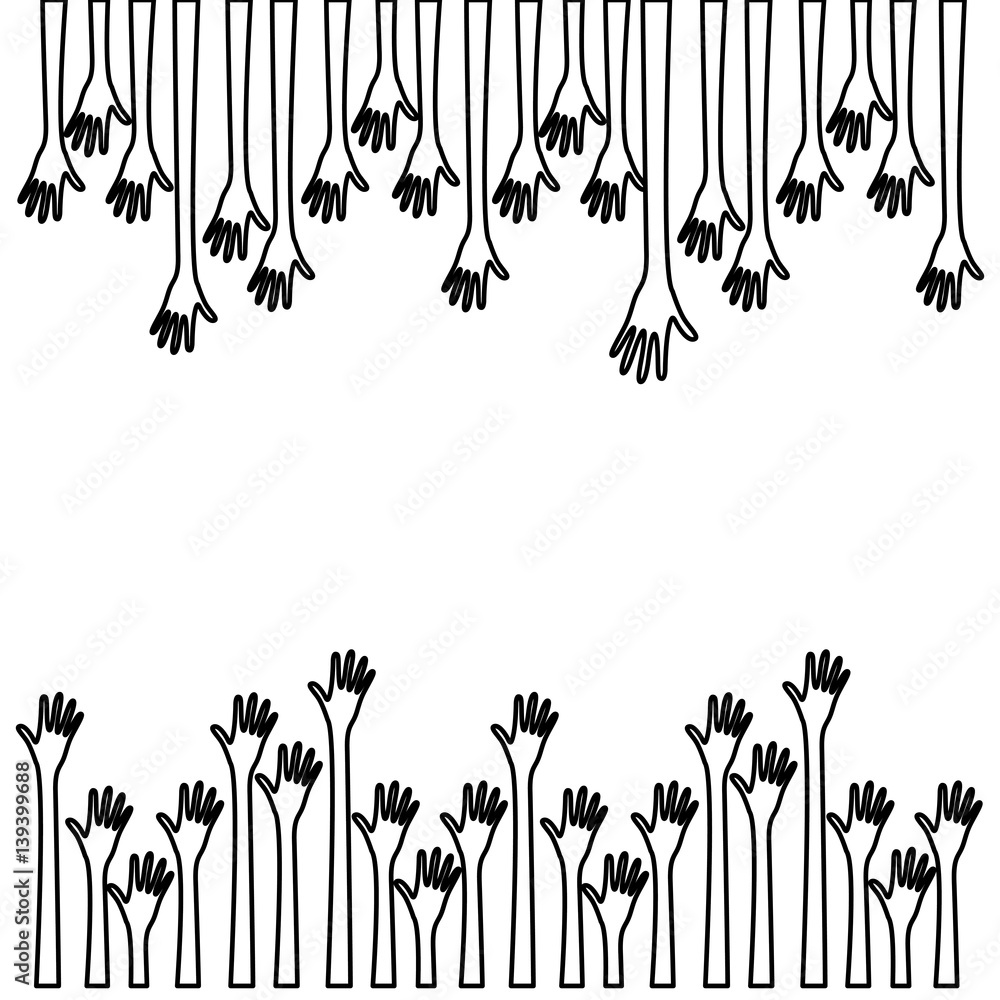 Plakat silhouette border set hands up and opened icon vector illustration