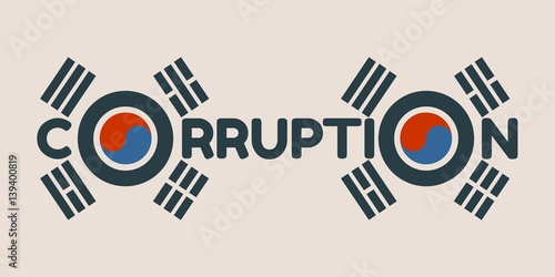Corruption word. Vector illustration relative to Korean politic crisis. National flag elements. Billboard concept