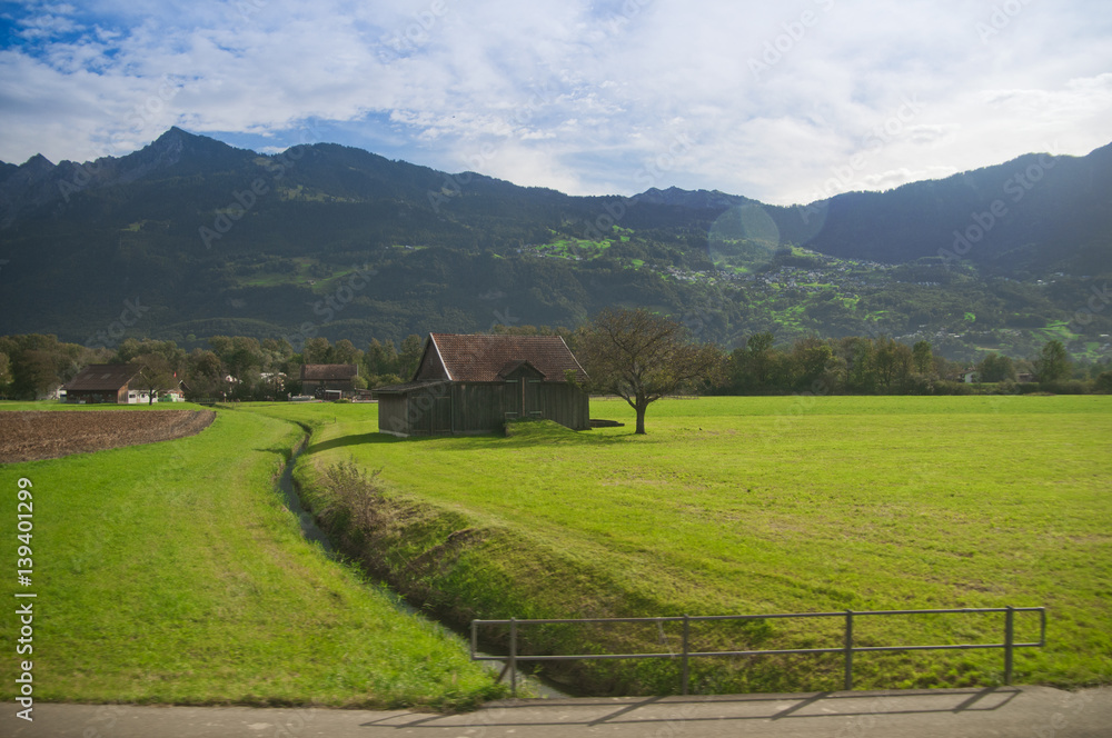 The traditional rural landscape in Switzerland