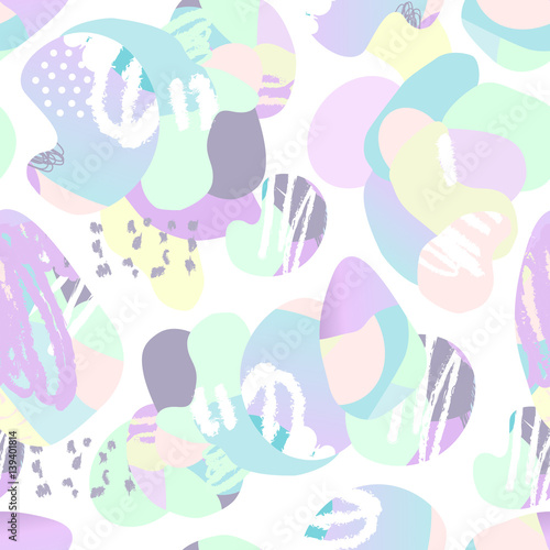 Vector seamless pattern with colorful spots. Memphis style. 