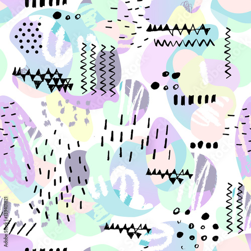 Vector seamless pattern with colorful spots. Memphis style..