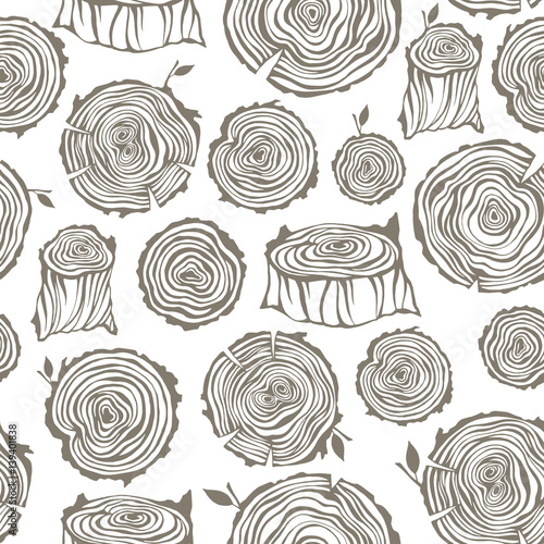 Vector tree rings cut trunk seamless pattern. Nature rough ring of trunk illustration.