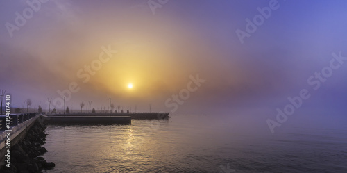 Misty sunrise in Baku.Azerbaijan