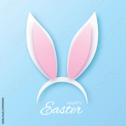 Funny Bunny Easter ears greeting card. Paper cut style