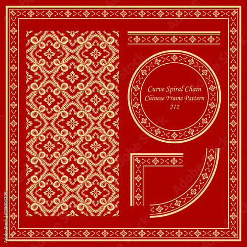 Canvas Print Vintage Chinese Frame Pattern Set Curve Spiral Cross Chain Flower