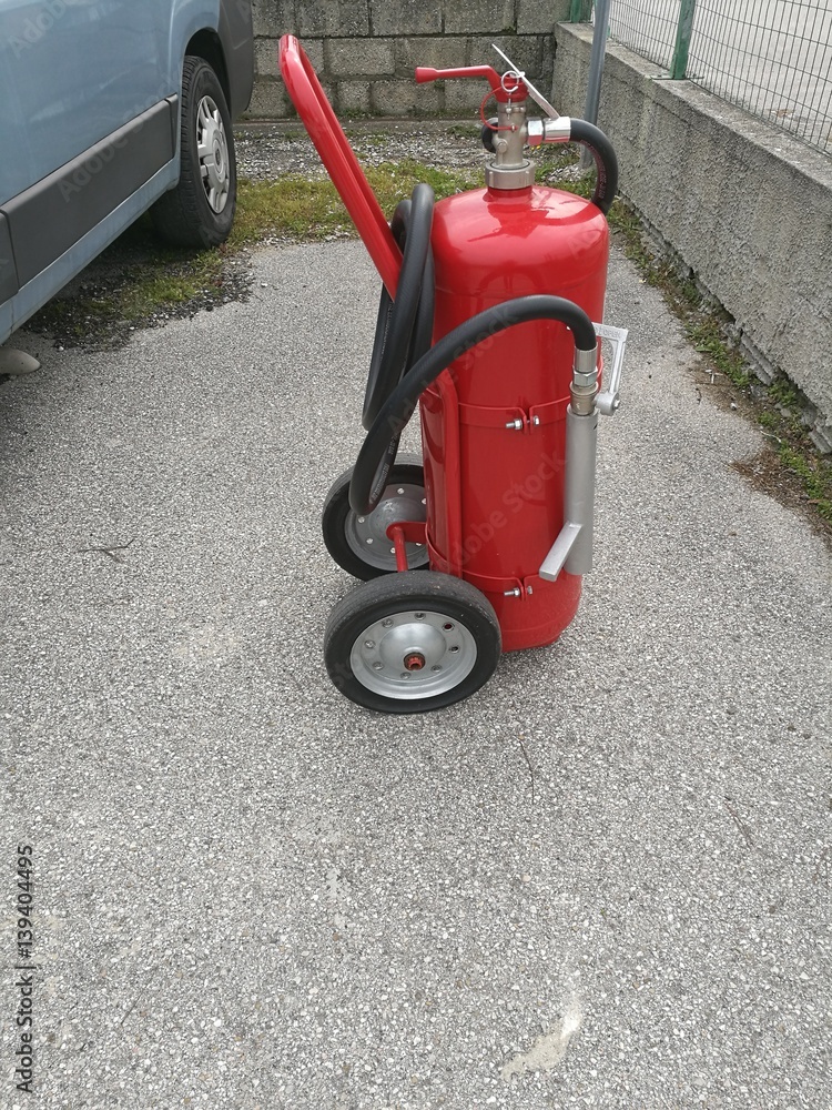 Professional portable fire extinguisher on wheels