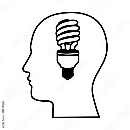 black contour human face with fluorescent bulb in mind vector illustration