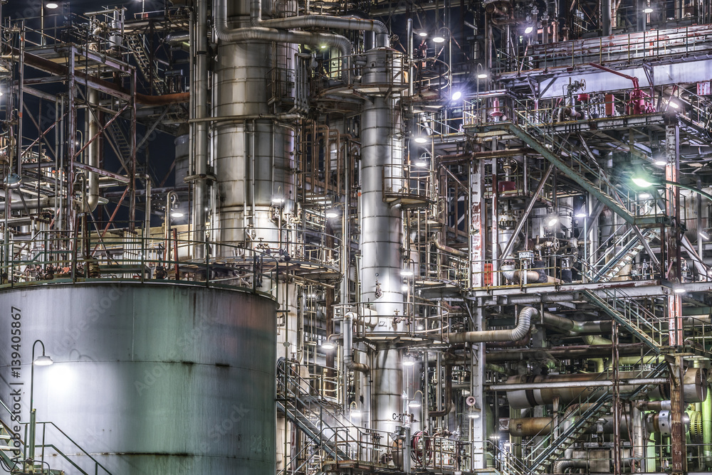 Oil refinery in night 