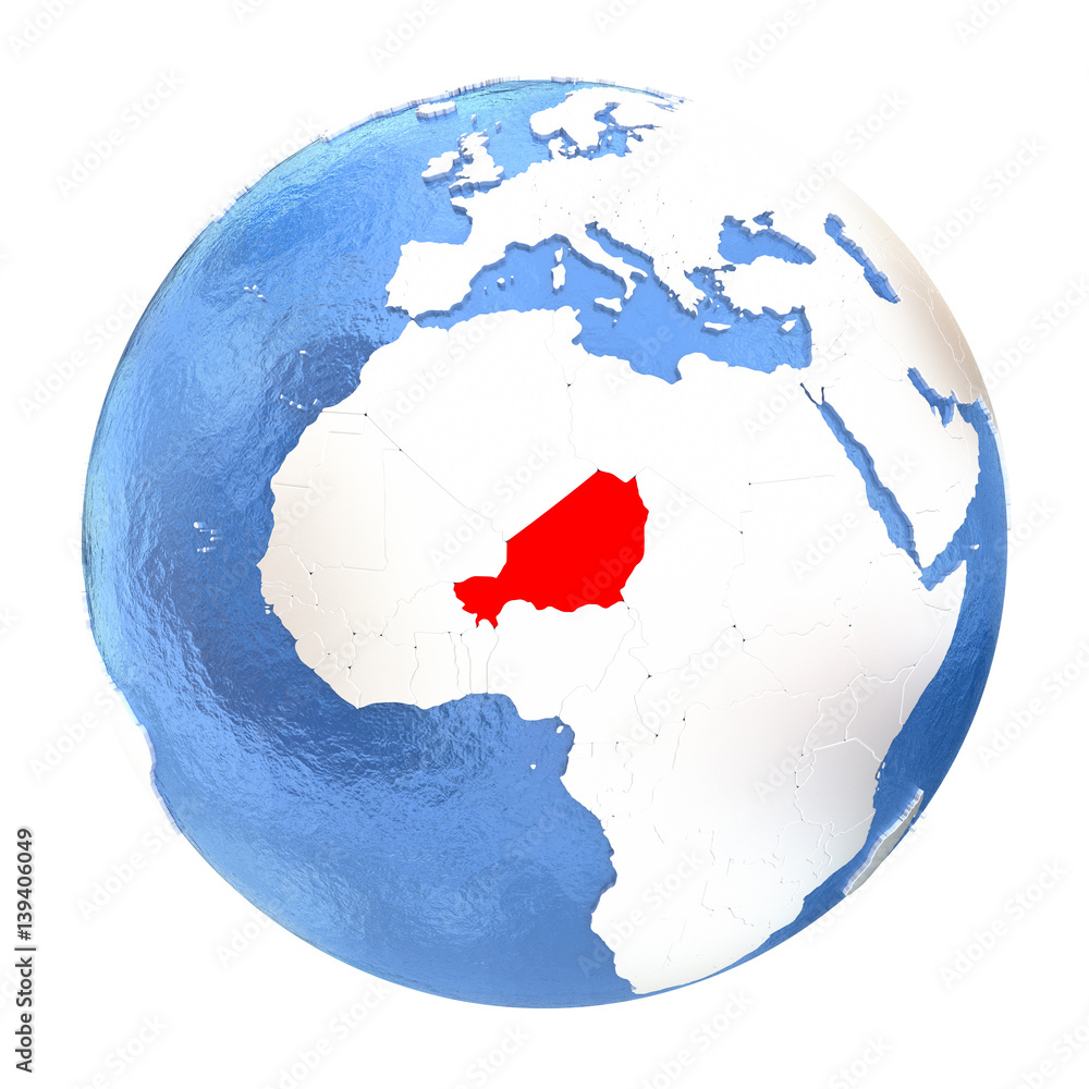 Niger on globe isolated on white