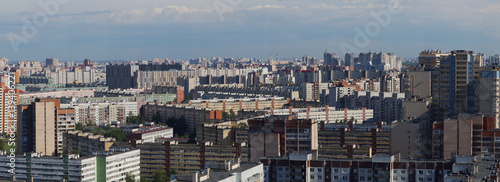 Panorama of a city block with high multi-storey apartment buildings  the area of the big city from a height