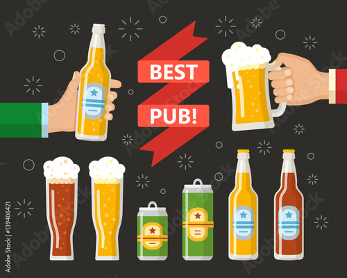Two hands holding the beer bottle and beer glass.