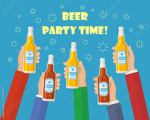 A lot of hands holding the beer bottles.