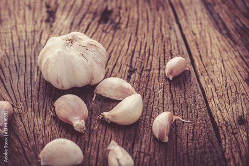 garlic on wood background