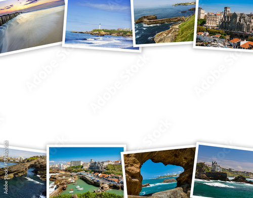 Heap of Biarritz travel photos with a white background