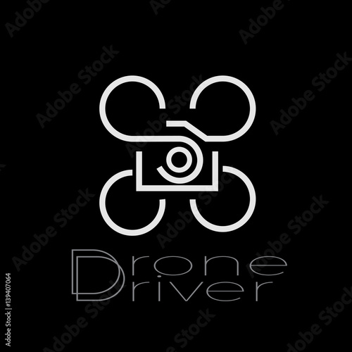 Abstract sign drone driver, quadrocopter with camera and action cam, vector icon